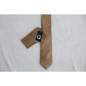 Brand Q Skinny 2.75” Microfiber Tie Necktie & Pocket Square Solid Gold NWT
